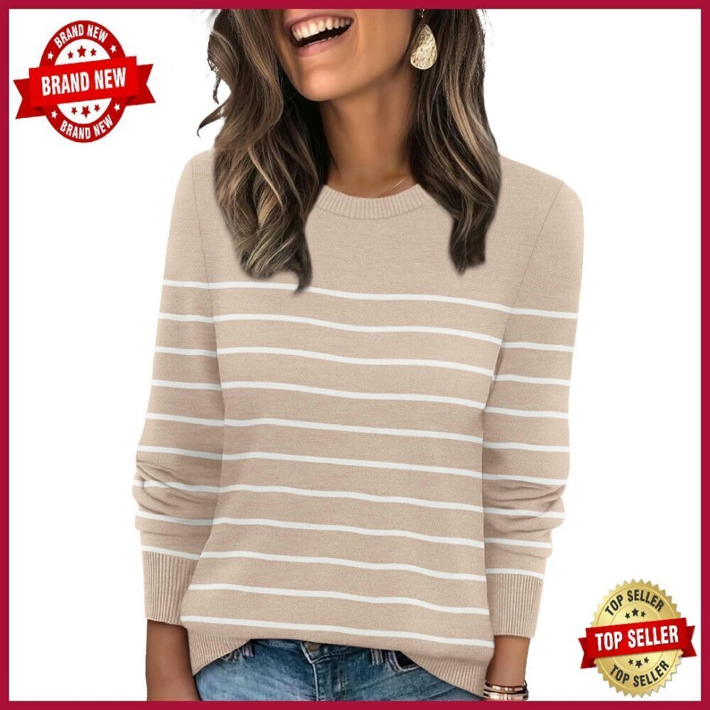 Lightweight Ribbed Knit Pullover Sweater Women's Loose Fit Crewneck
